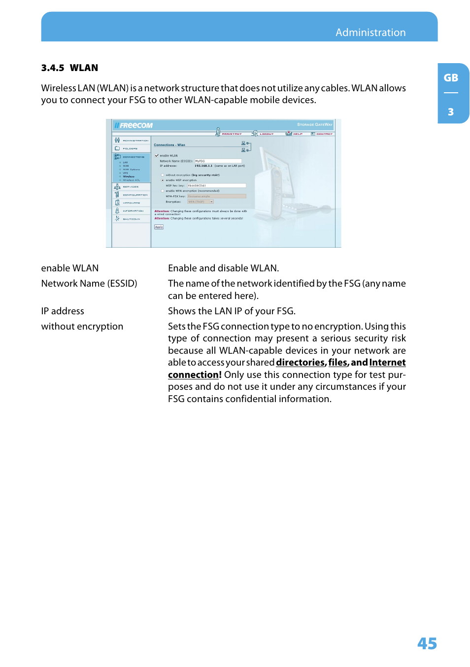 5 wlan | Freecom Technologies Storage Gateway NETWORK HARD DRIVE User Manual | Page 45 / 129