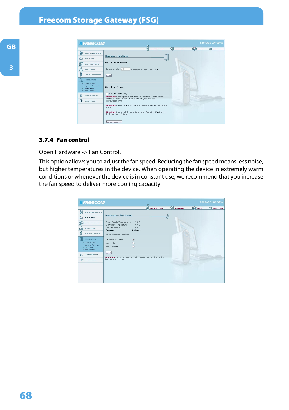 4 fan control | Freecom Technologies Storage Gateway NETWORK HARD DRIVE User Manual | Page 68 / 129