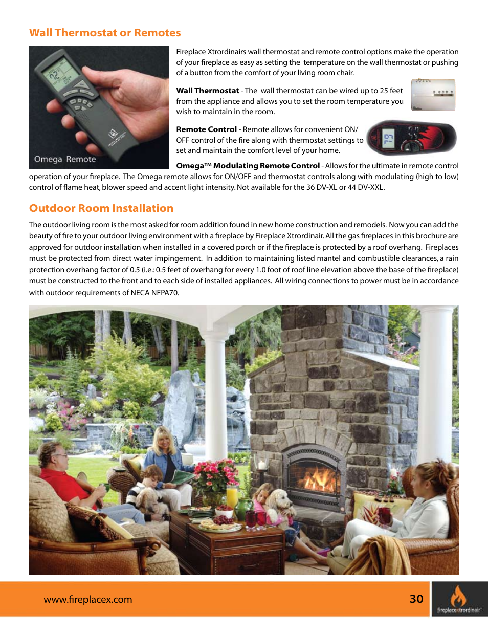 Wall thermostat or remotes, O utdoor room installation | FireplaceXtrordinair 564 SS (Space Saver) User Manual | Page 31 / 36
