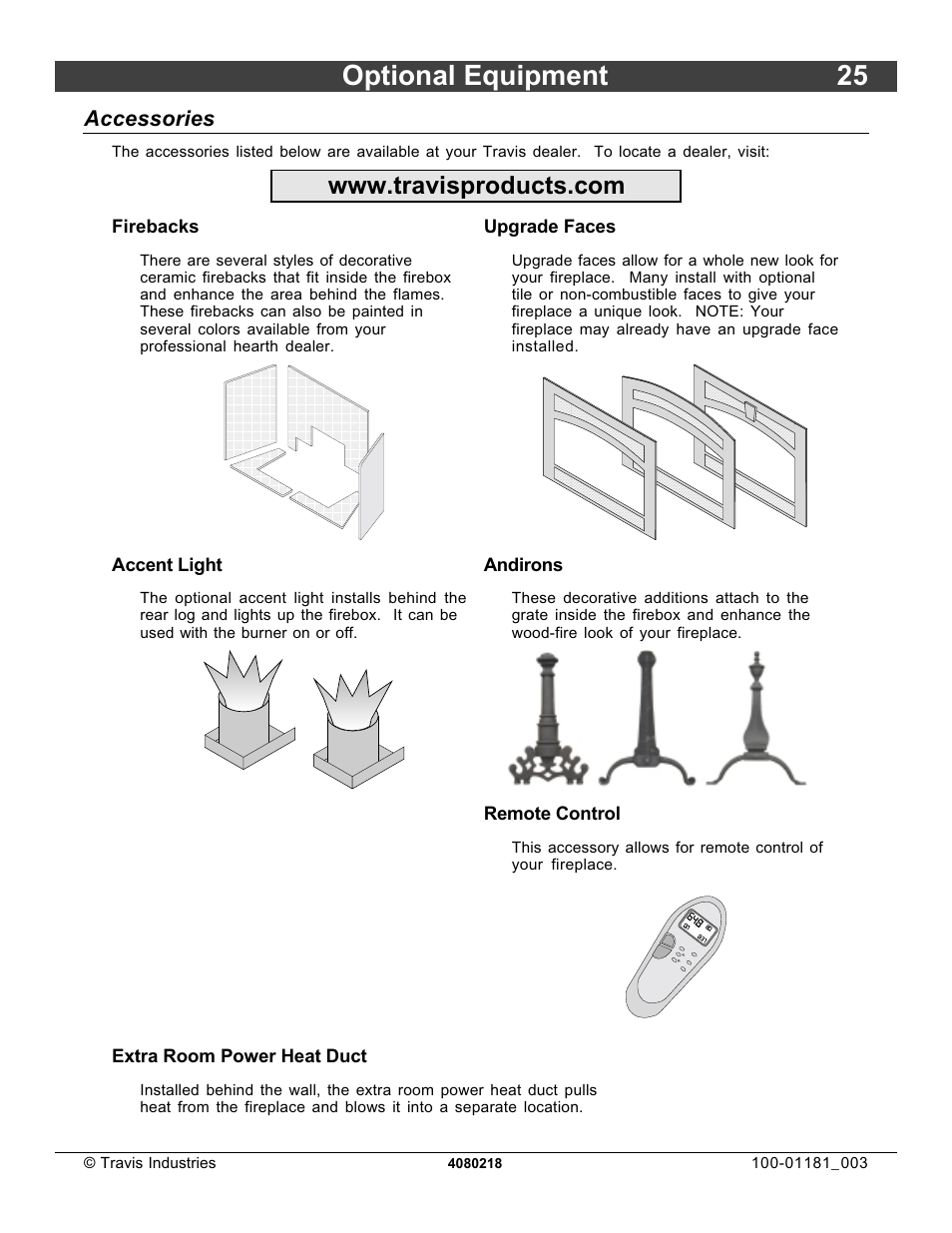 Optional equipment 25, Accessories | FireplaceXtrordinair 864 HH User Manual | Page 25 / 26