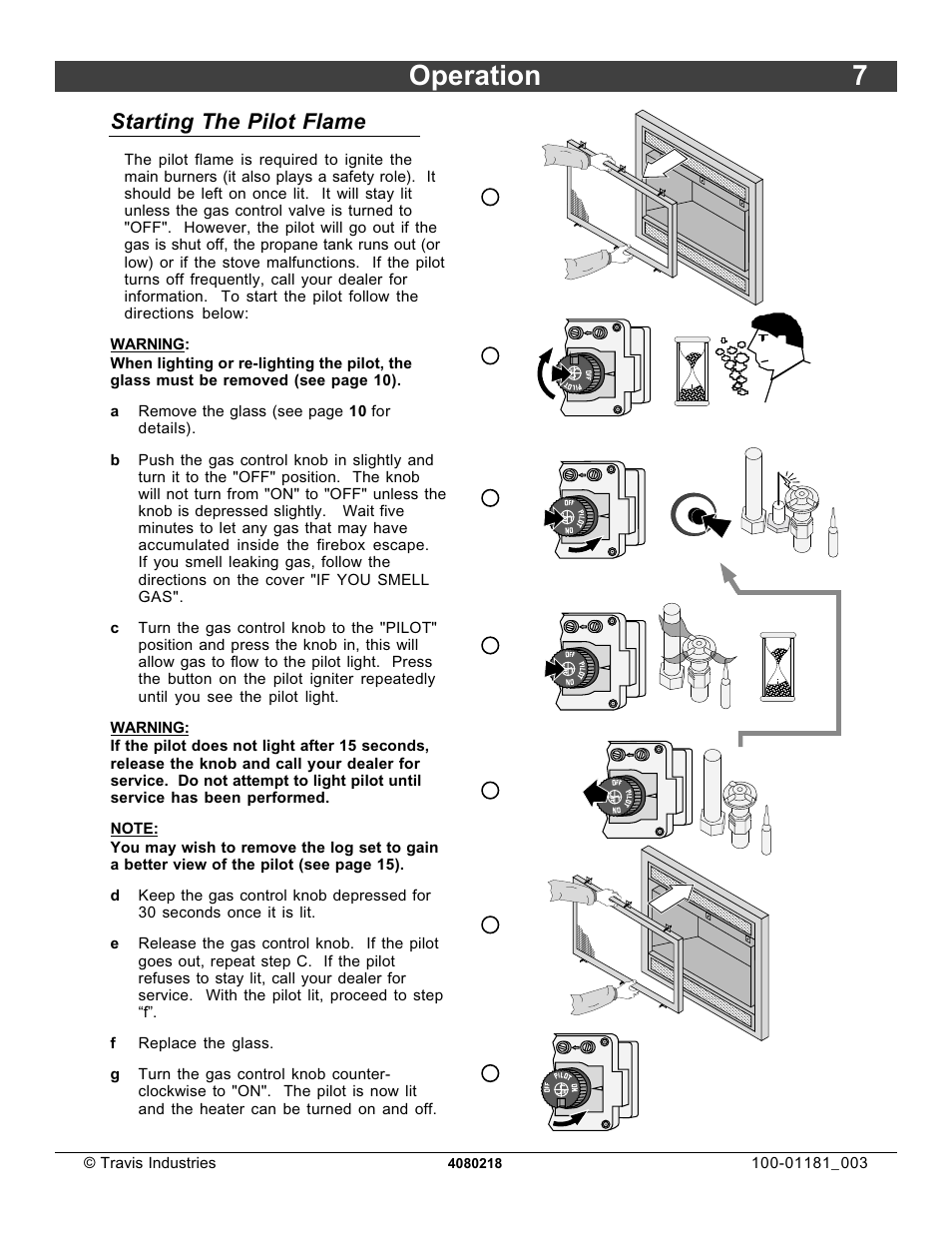 Operation 7, Starting the pilot flame | FireplaceXtrordinair 864 HH User Manual | Page 7 / 26
