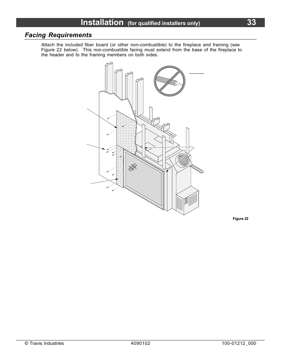 Installation, Facing requirements, For qualified installers only) | FireplaceXtrordinair Revolution 36CF User Manual | Page 33 / 48