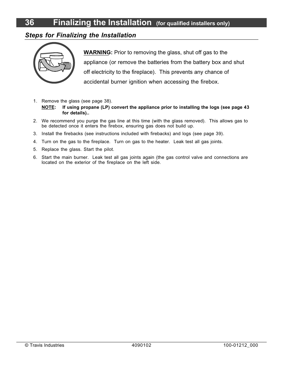 36 finalizing the installation, Steps for finalizing the installation | FireplaceXtrordinair Revolution 36CF User Manual | Page 36 / 48