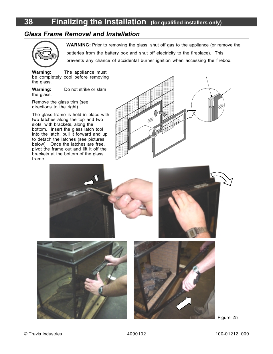 38 finalizing the installation, Glass frame removal and installation | FireplaceXtrordinair Revolution 36CF User Manual | Page 38 / 48