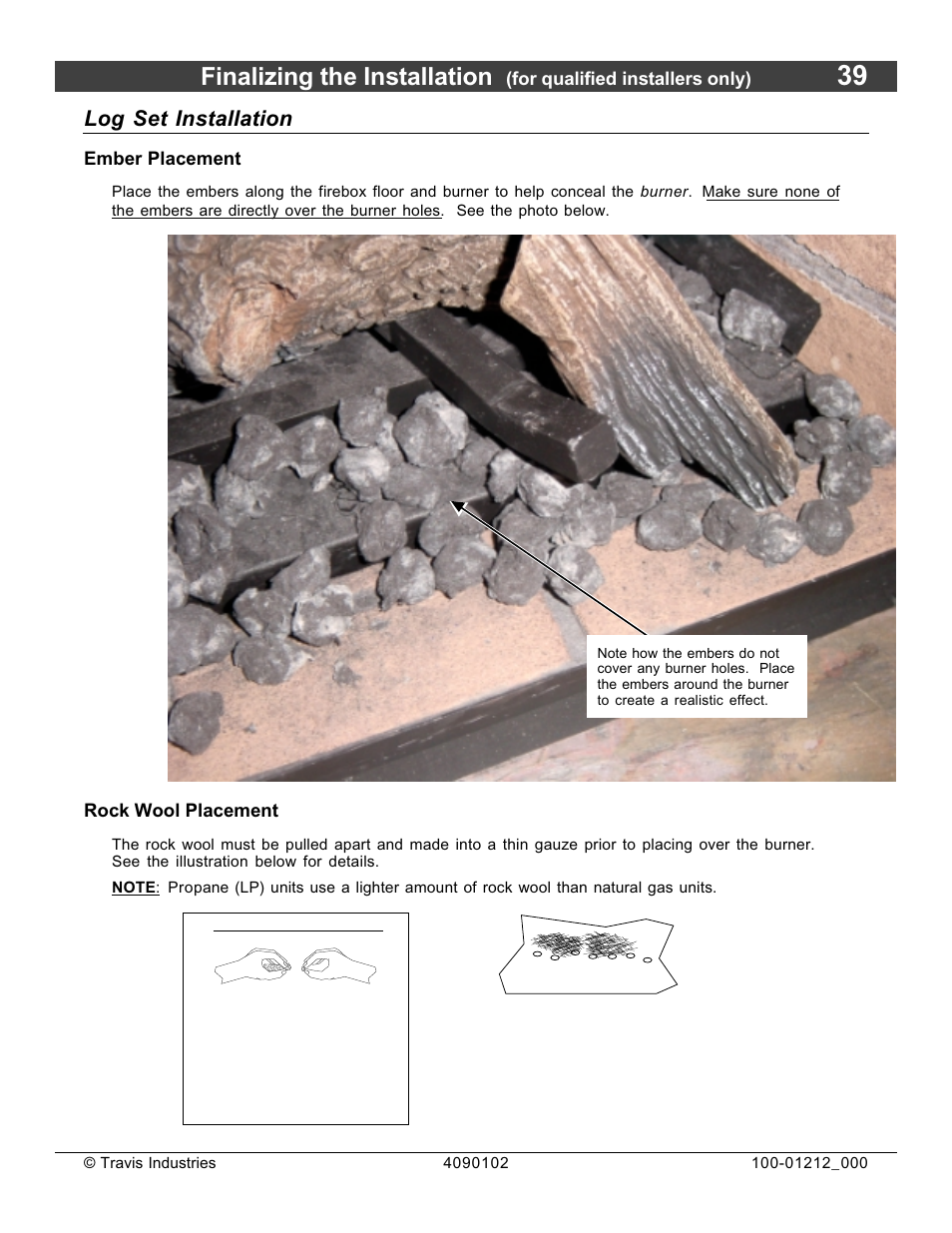 Finalizing the installation, Log set installation | FireplaceXtrordinair Revolution 36CF User Manual | Page 39 / 48