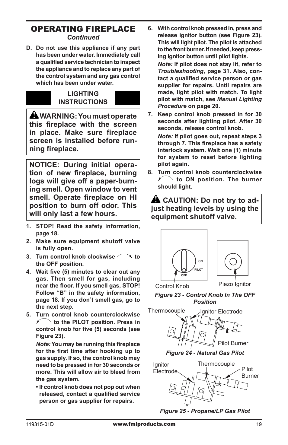 Operating fireplace | FMI CGMFN User Manual | Page 19 / 36