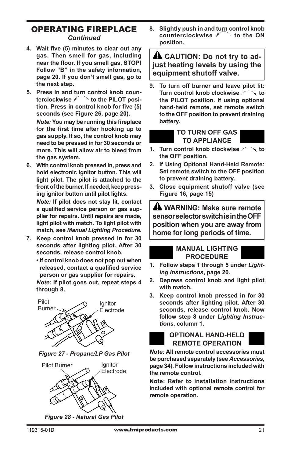 Operating fireplace | FMI CGMFN User Manual | Page 21 / 36
