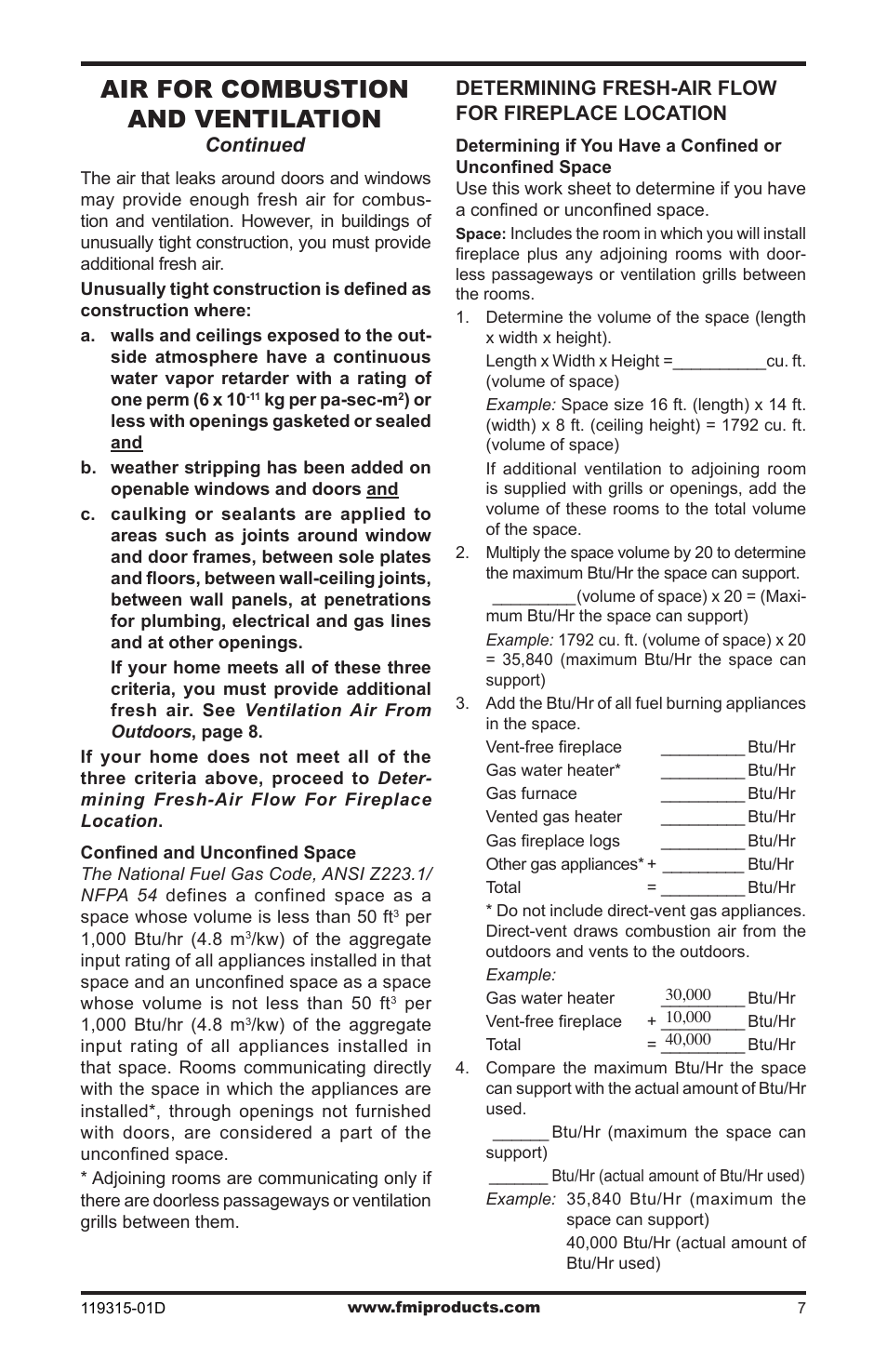 Air for combustion and ventilation | FMI CGMFN User Manual | Page 7 / 36