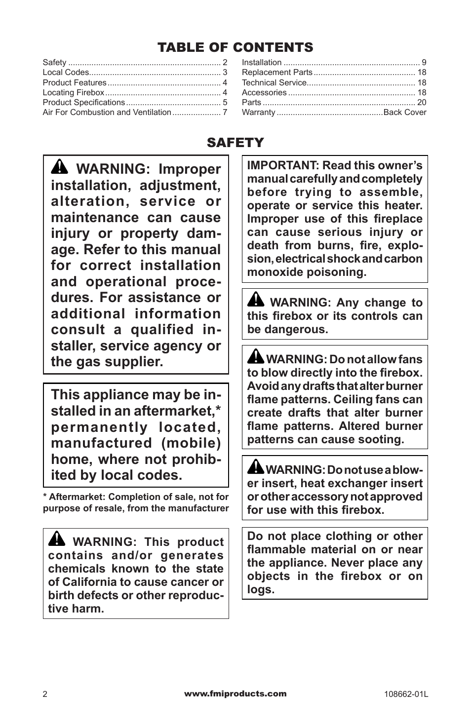 Safety | FMI VFB36NC1 User Manual | Page 2 / 24