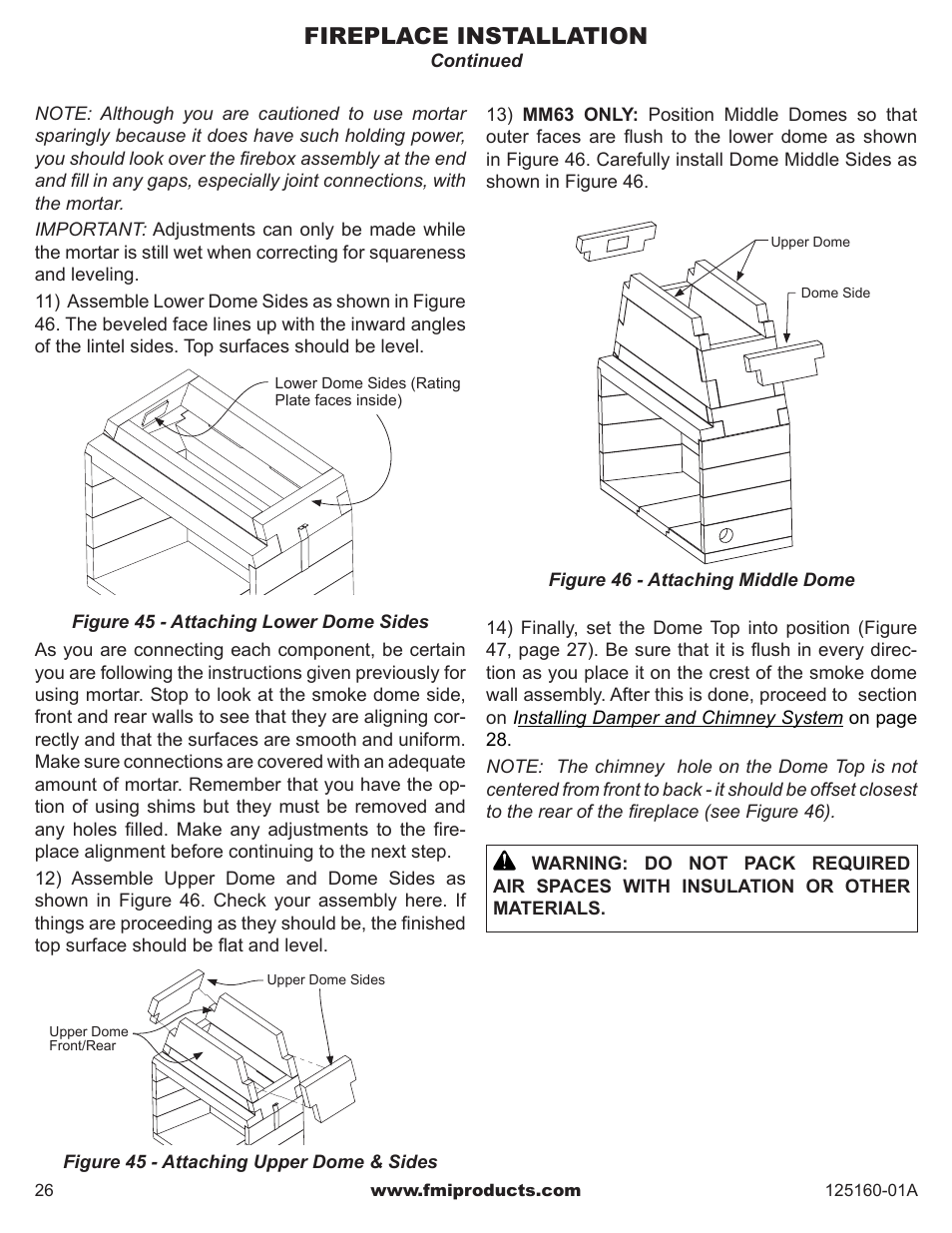 Fireplace installation | FMI MASONRY FIREBOX MM33 User Manual | Page 26 / 44