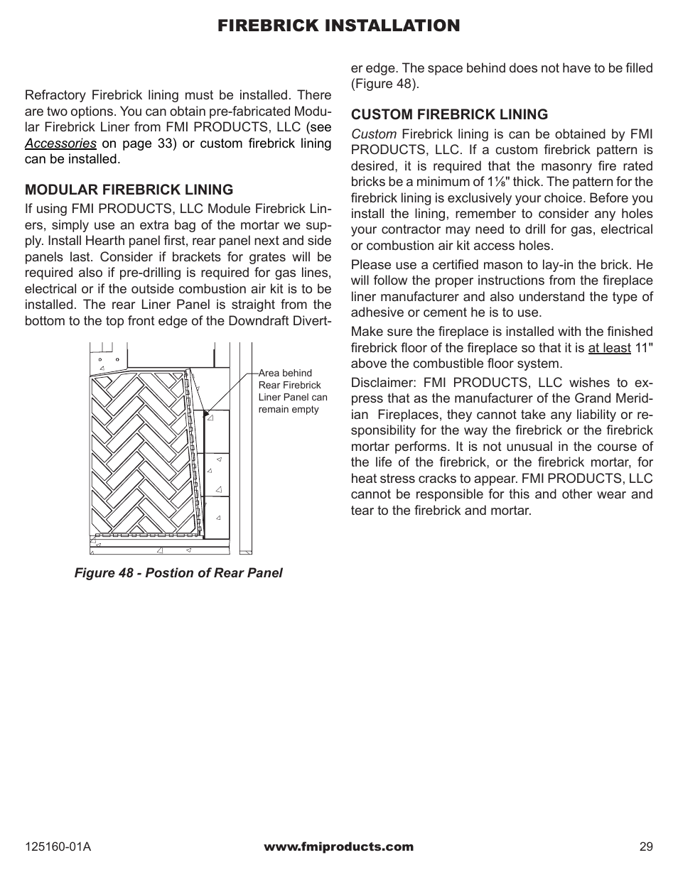 Firebrick installation | FMI MASONRY FIREBOX MM33 User Manual | Page 29 / 44