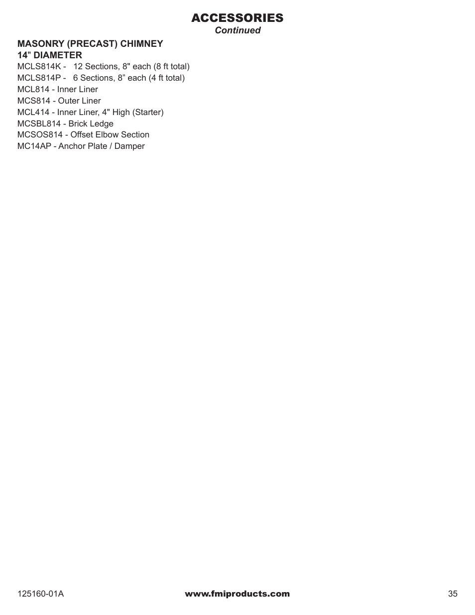 Accessories | FMI MASONRY FIREBOX MM33 User Manual | Page 35 / 44