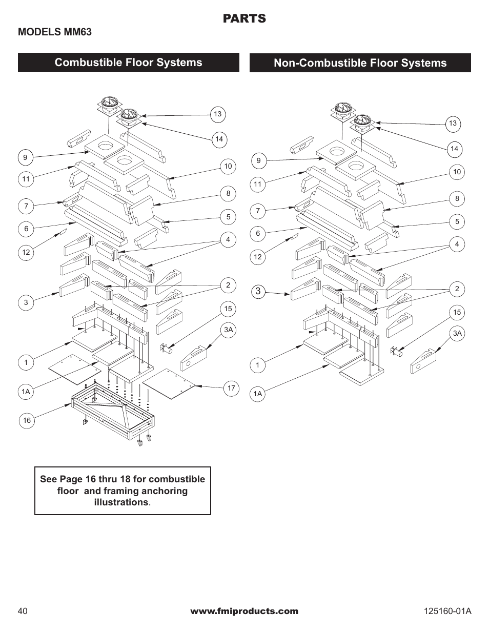 Parts, Models mm63 | FMI MASONRY FIREBOX MM33 User Manual | Page 40 / 44