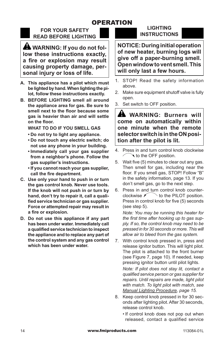 Operation | FMI SVYD18NRA User Manual | Page 14 / 28