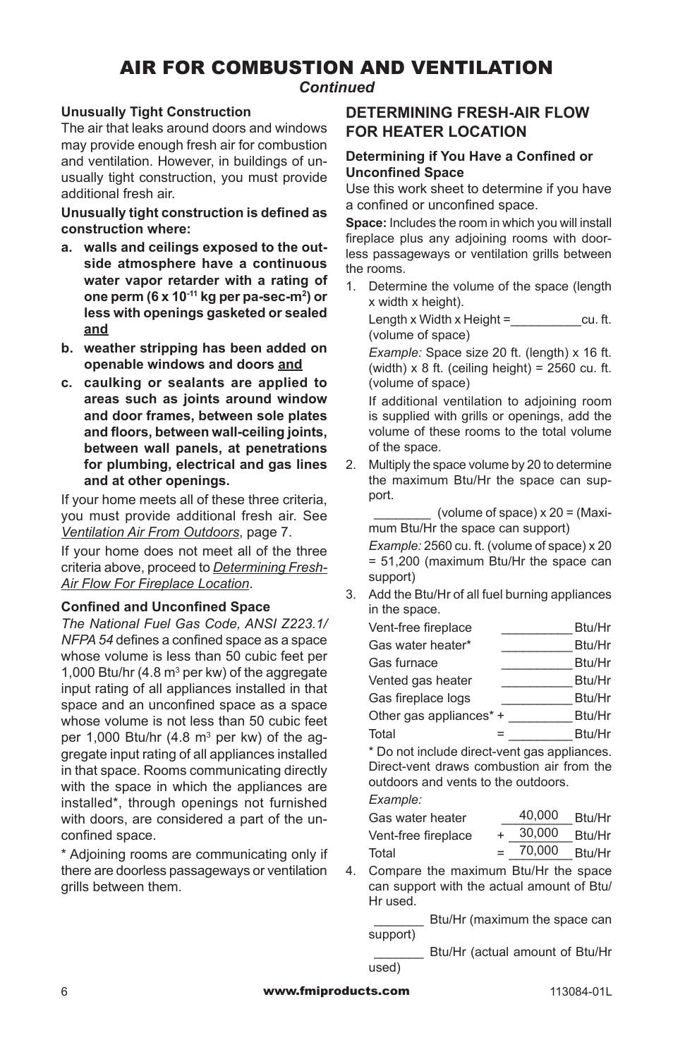Air for combustion and ventilation | FMI SVYD18NRA User Manual | Page 6 / 28