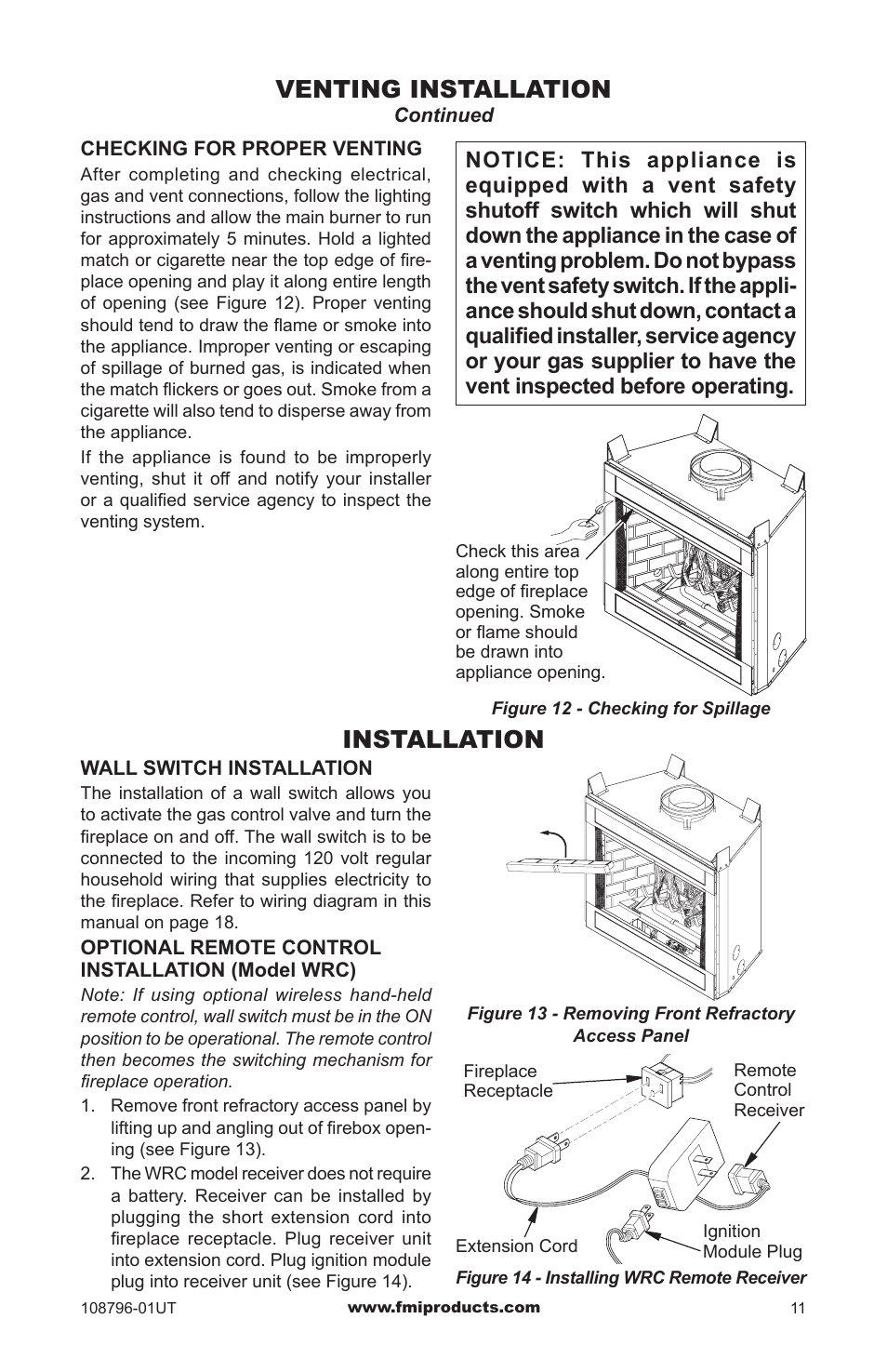 Venting installation, Installation | FMI VM36E(B User Manual | Page 11 / 32