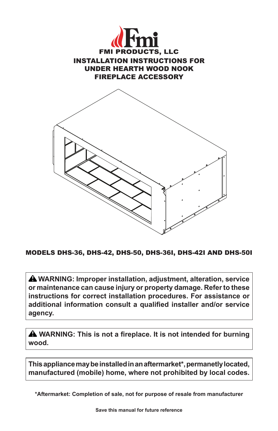 FMI UNDER HEARTH WOOD NOOK DHS-36 User Manual | 8 pages