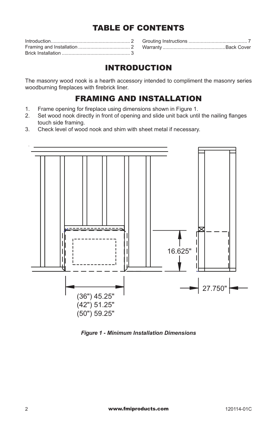 FMI UNDER HEARTH WOOD NOOK DHS-36 User Manual | Page 2 / 8
