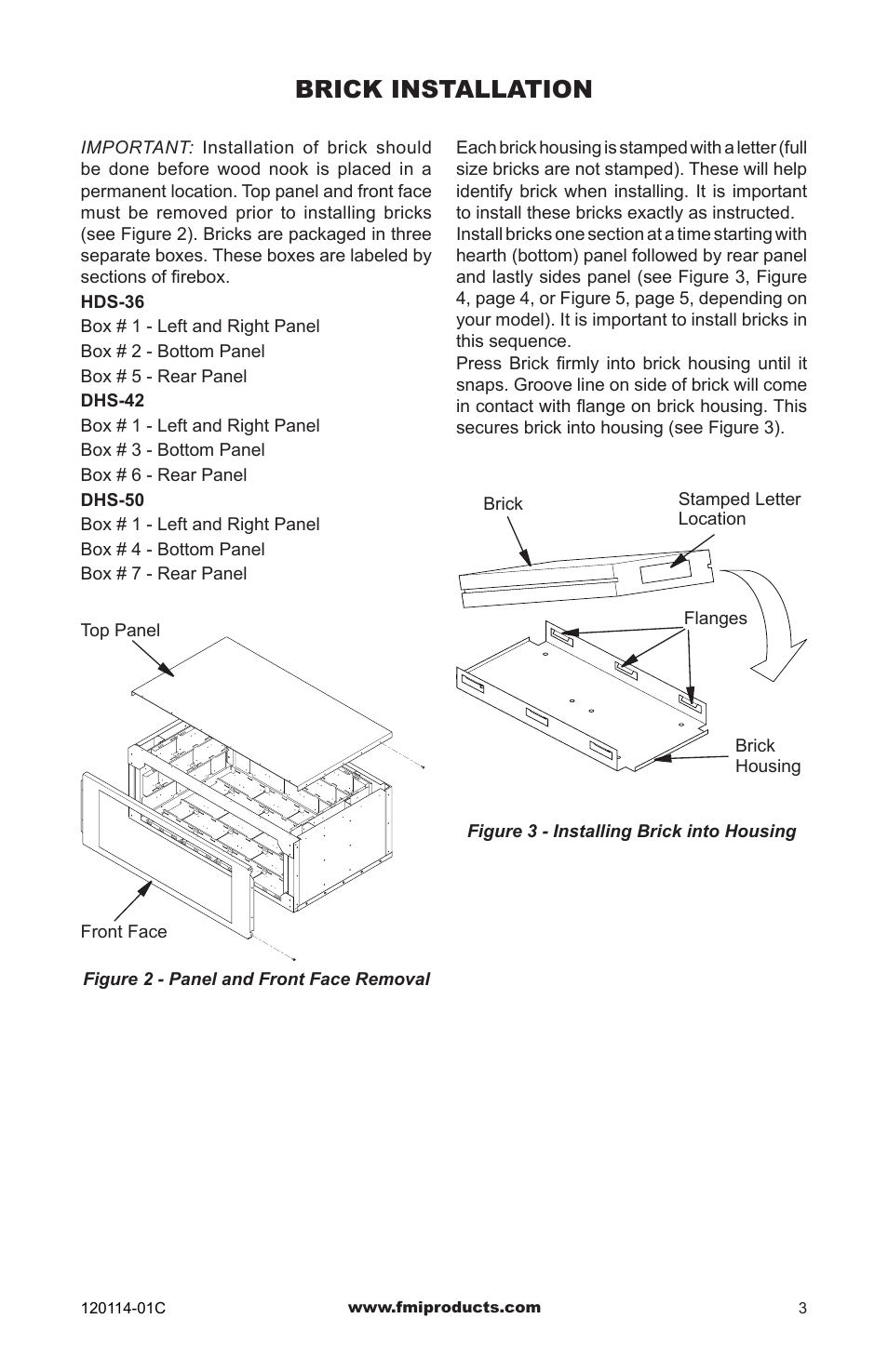 Brick installation | FMI UNDER HEARTH WOOD NOOK DHS-36 User Manual | Page 3 / 8