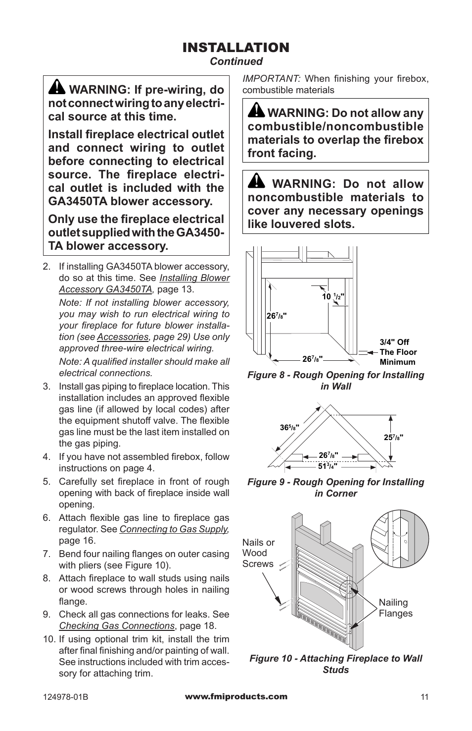 Installation, Continued | FMI COMFORT FLAME CGCFTNA User Manual | Page 11 / 32
