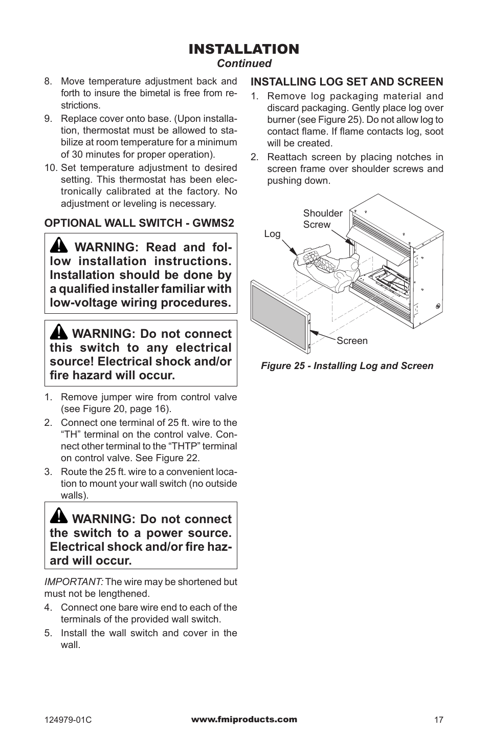 Installation | FMI COMFORT FLAME CDCFPRB User Manual | Page 17 / 32
