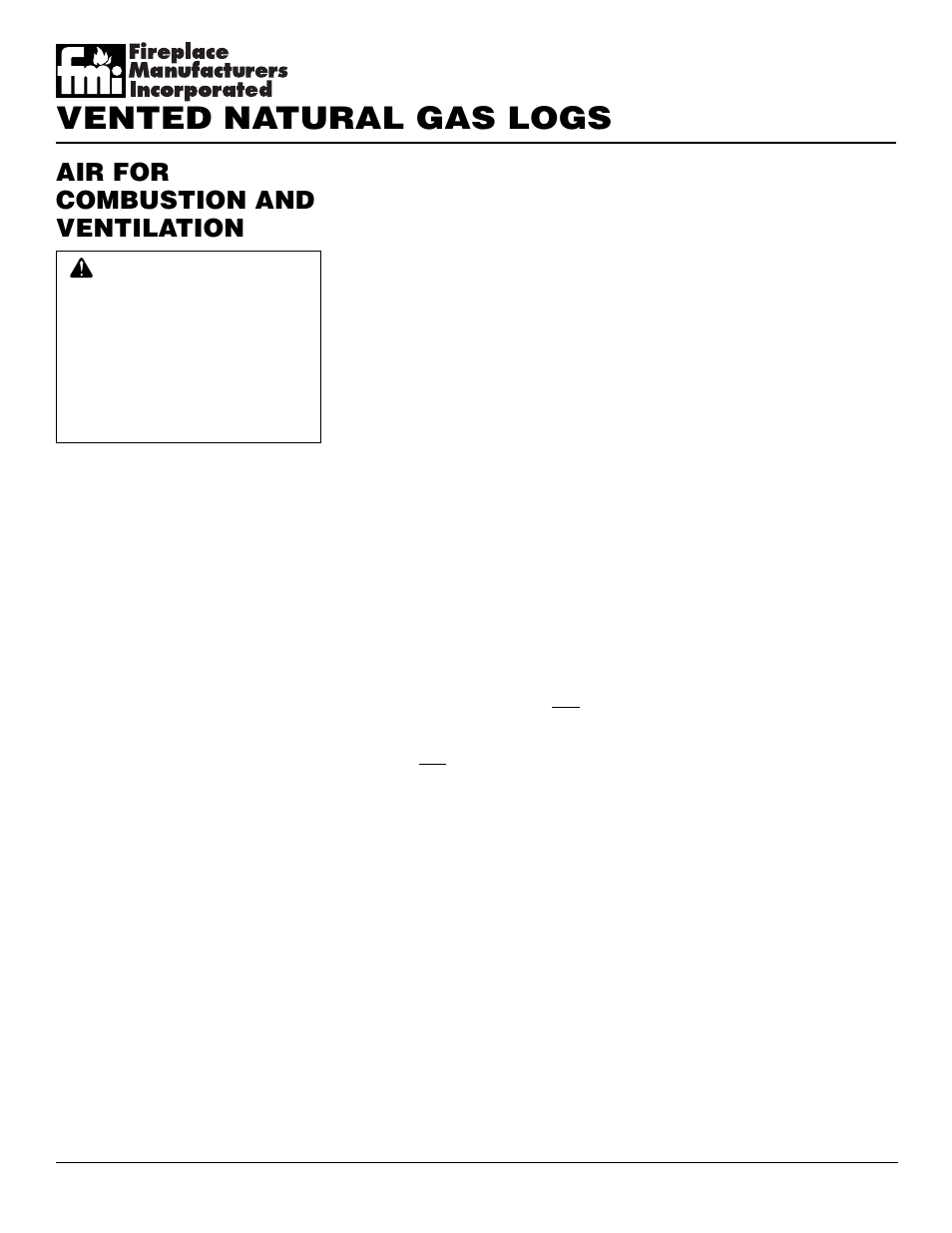 Vented natural gas logs, Air for combustion and ventilation | FMI FVTR24 User Manual | Page 4 / 24