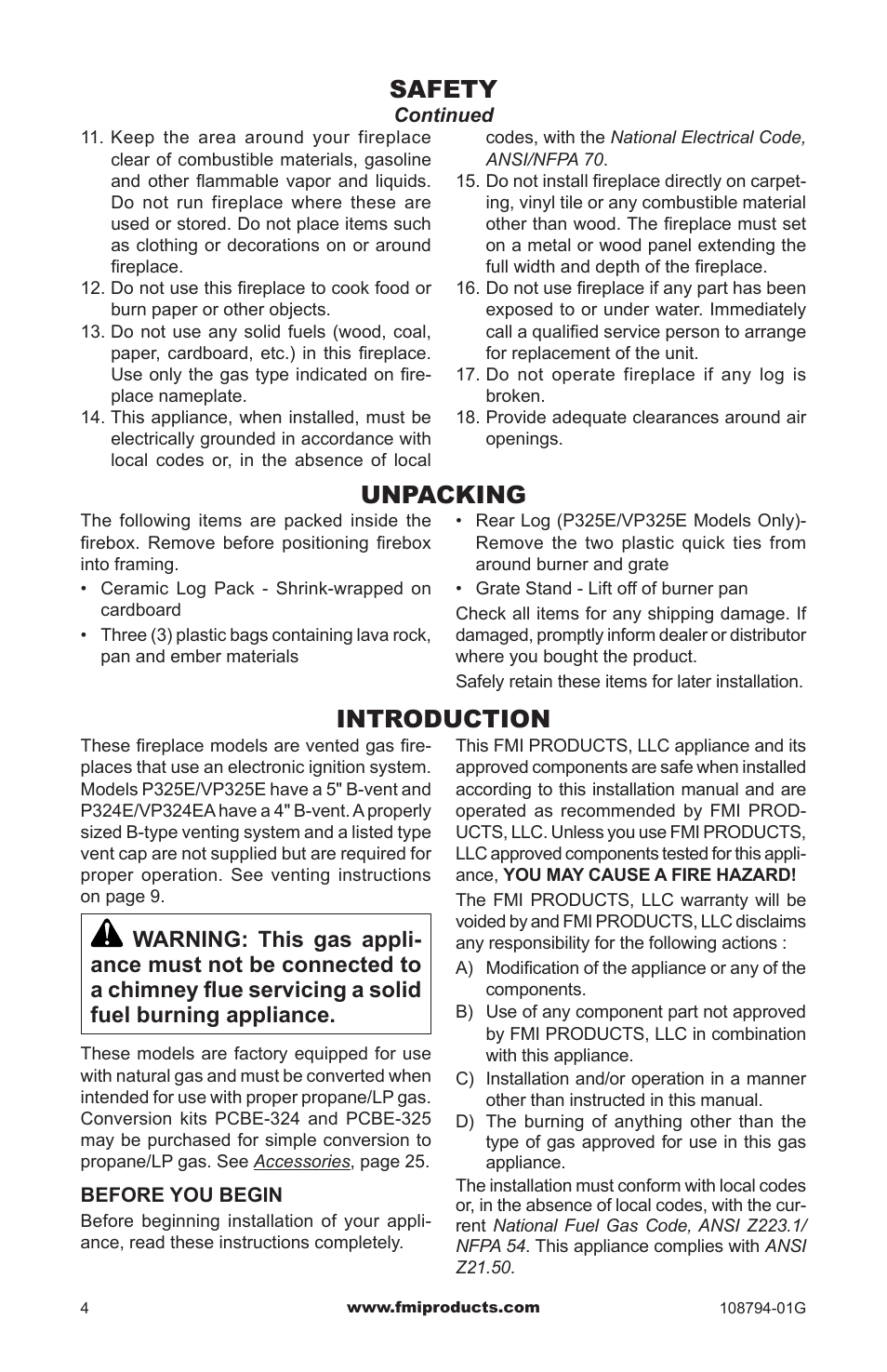 Safety, Unpacking, Introduction | FMI PFS P324E User Manual | Page 4 / 32