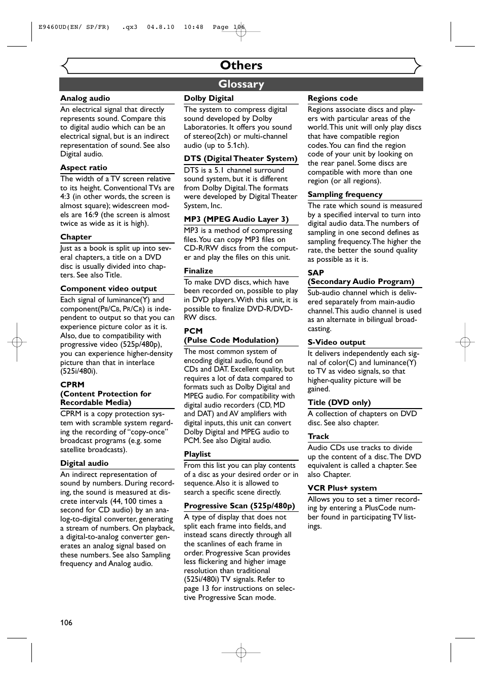 Others, Glossary | FUNAI FDRV90E User Manual | Page 106 / 116
