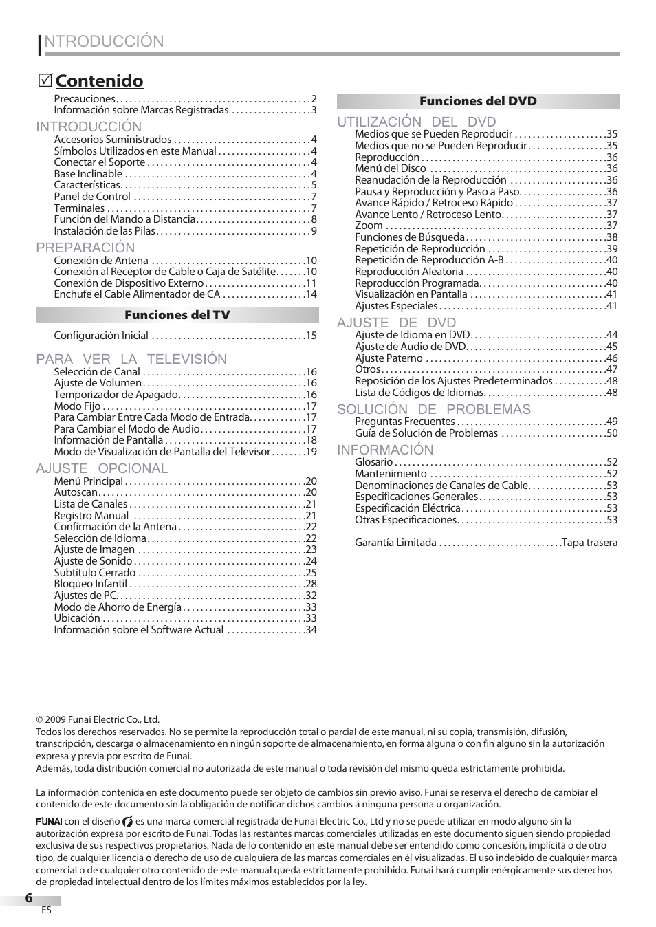 Ntroducción, Introducción, Preparación | Para ver la televisión, Ajuste opcional, Utilización del dvd, Ajuste de dvd, Solución de problemas, Información | FUNAI Emerson LD195EMX User Manual | Page 114 / 162