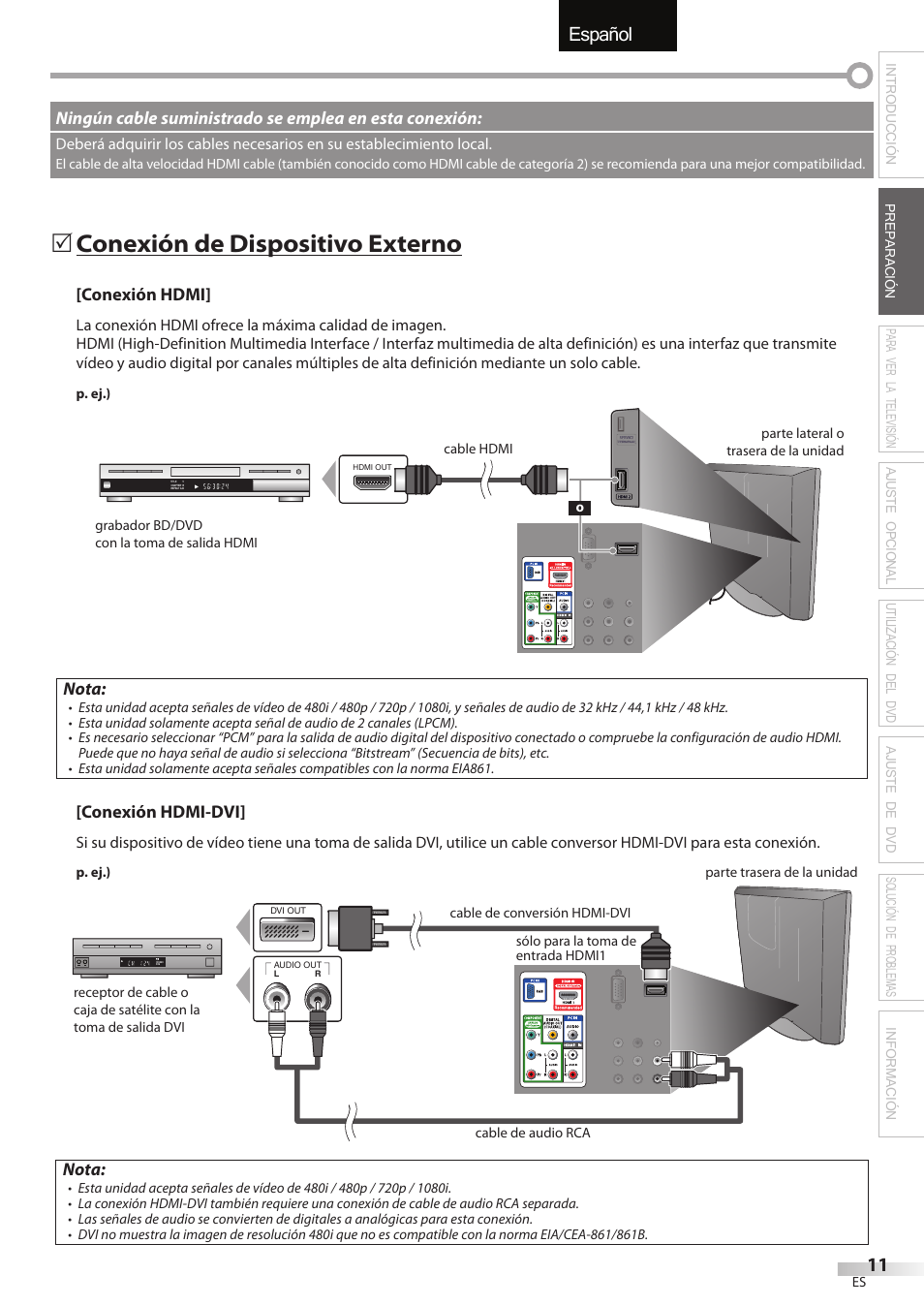 English español français, Conexión de dispositivo externo | FUNAI Emerson LD195EMX User Manual | Page 119 / 162