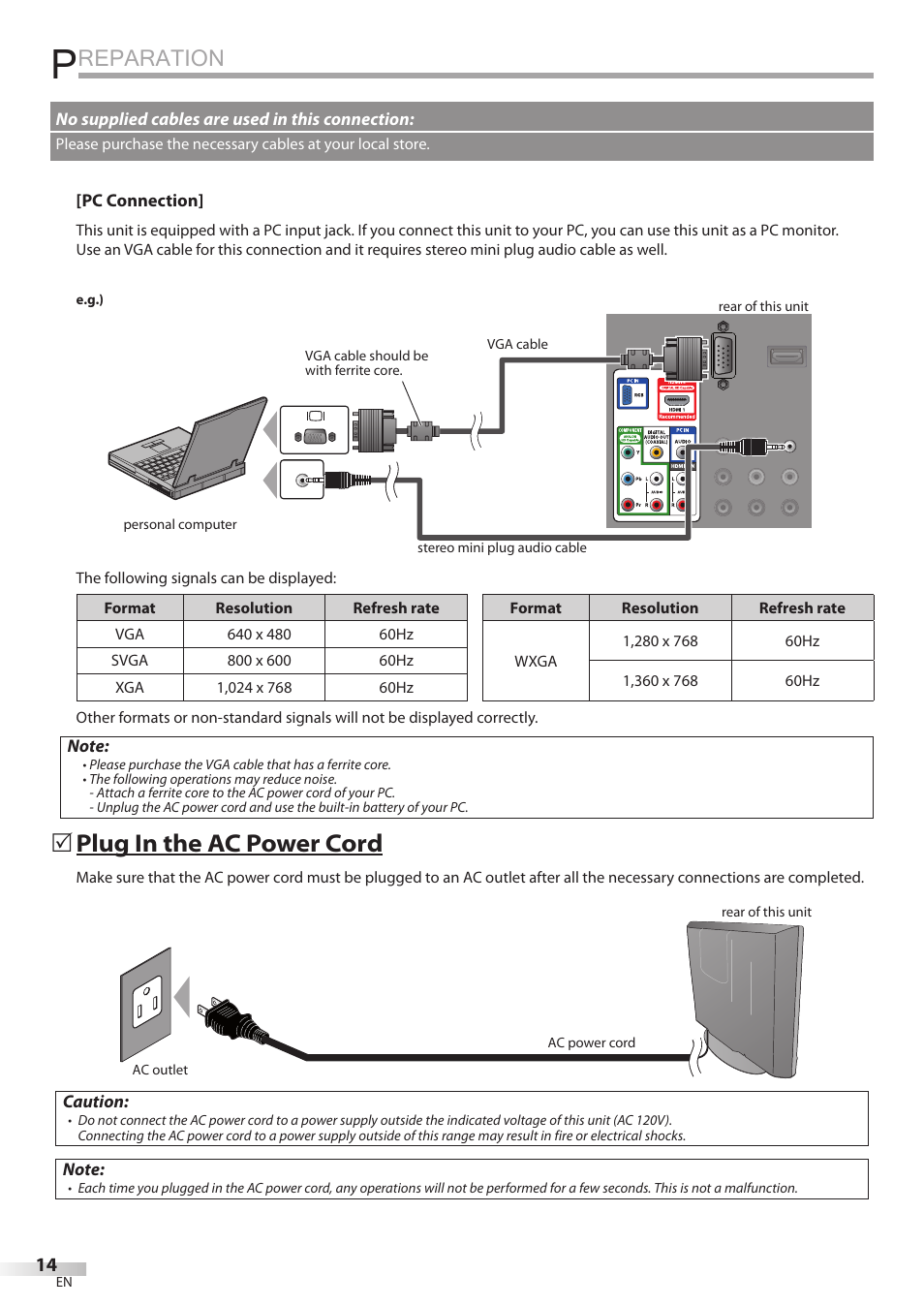 Reparation, Plug in the ac power cord | FUNAI Emerson LD195EMX User Manual | Page 14 / 162