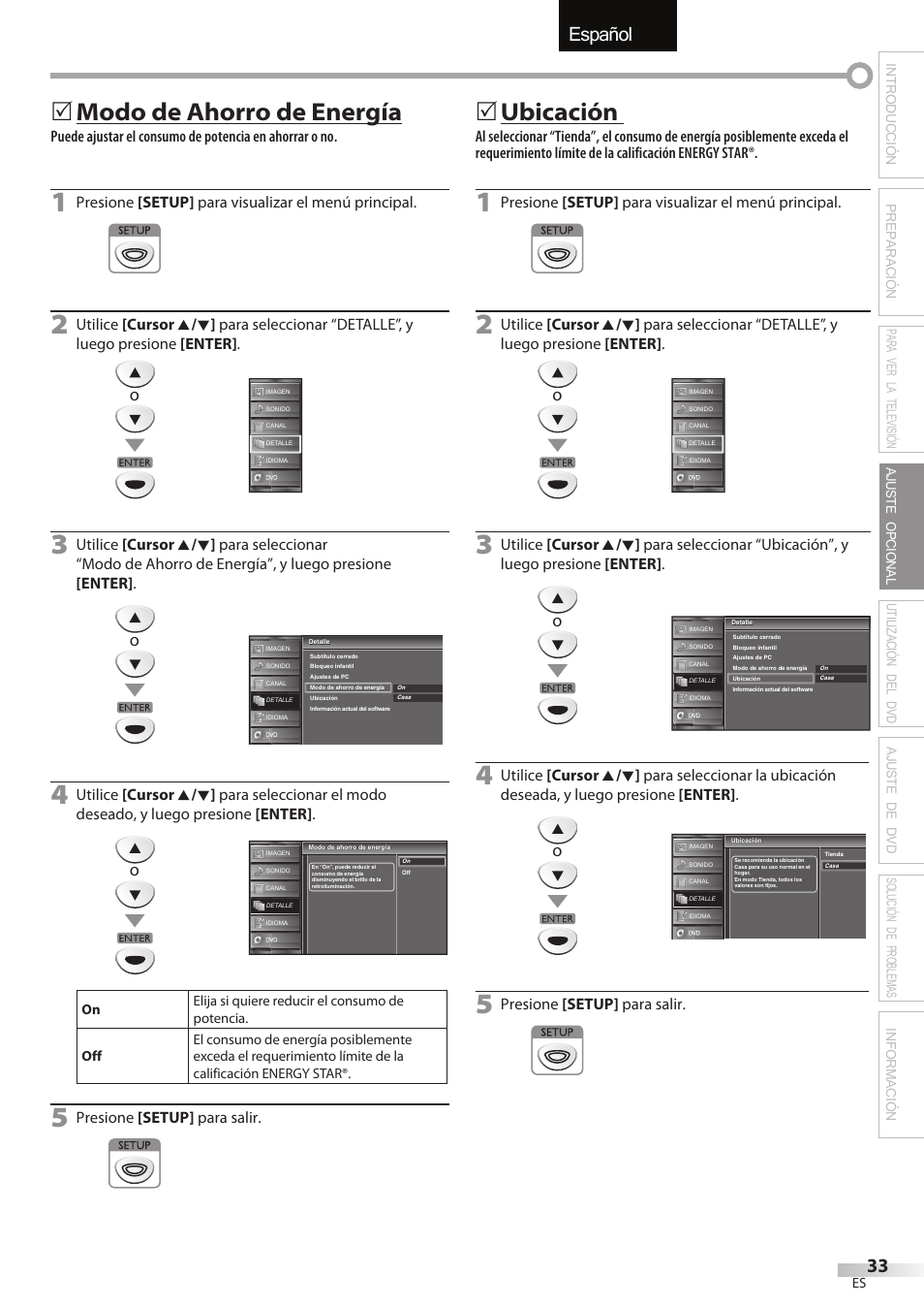 English español français, Modo de ahorro de energía, 5ubicación | FUNAI Emerson LD195EMX User Manual | Page 141 / 162