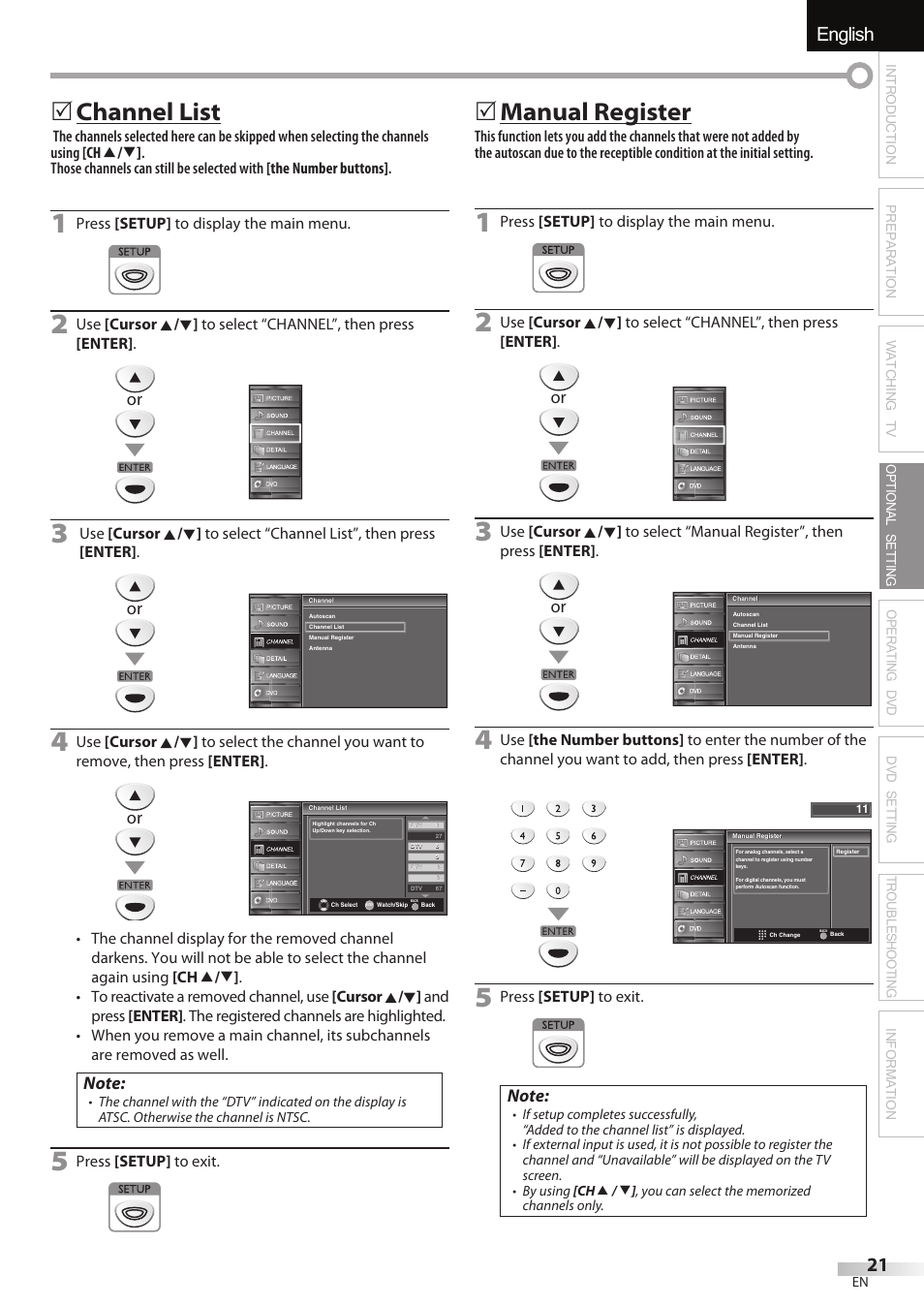 English español français, Channel list, Manual register | FUNAI Emerson LD195EMX User Manual | Page 21 / 162