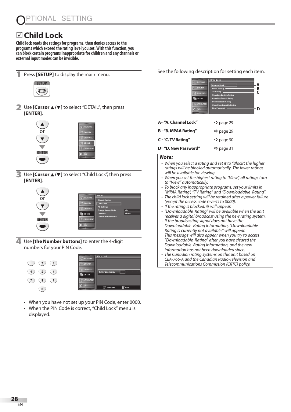 Ptional setting, Child lock | FUNAI Emerson LD195EMX User Manual | Page 28 / 162