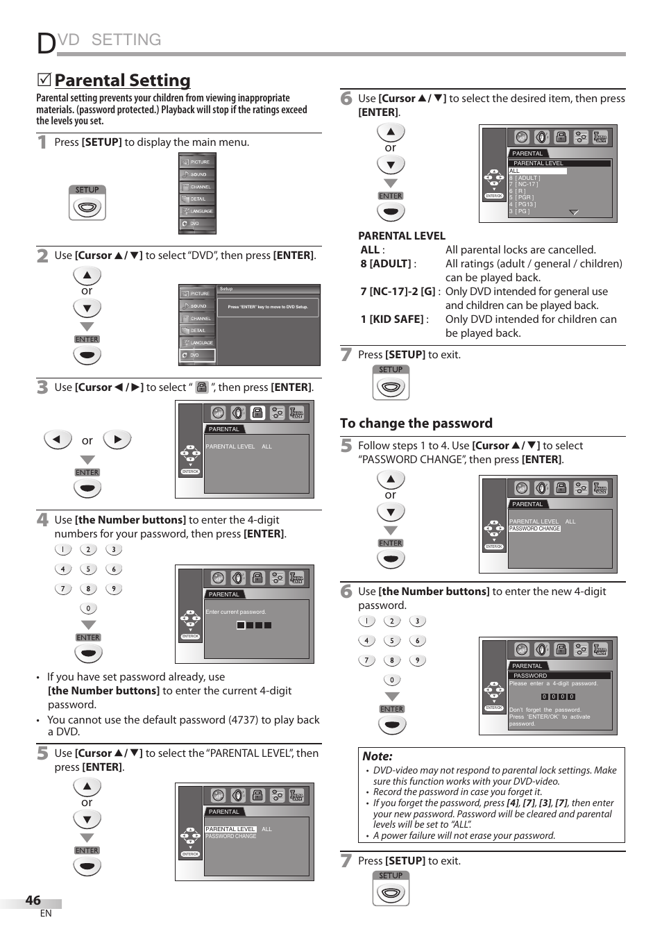 Vd setting, Parental setting | FUNAI Emerson LD195EMX User Manual | Page 46 / 162