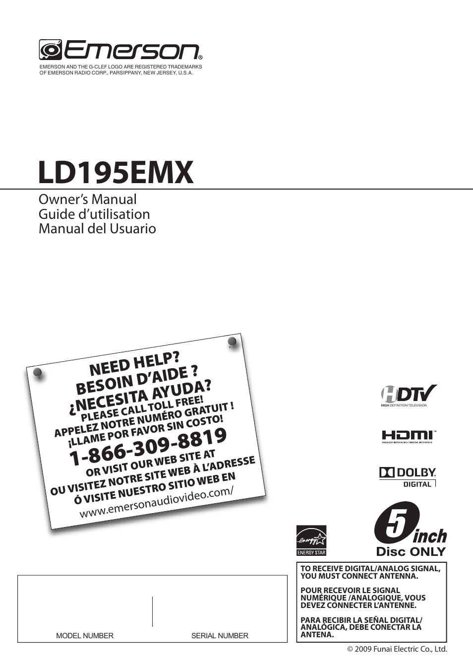 Ld195emx, Need help? besoin d’ aide ? ¿necesit a ayud a | FUNAI Emerson LD195EMX User Manual | Page 55 / 162
