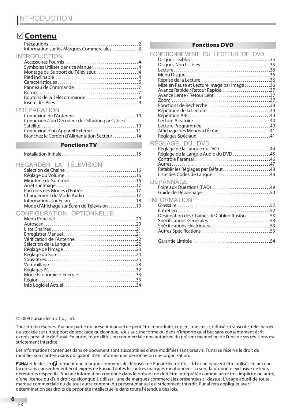 Ntroduction, Introduction, Préparation | Regarder la télévision, Configuration optionnelle, Fonctionnement du lecteur de dvd, Réglage du dvd, Dépannage, Information | FUNAI Emerson LD195EMX User Manual | Page 60 / 162