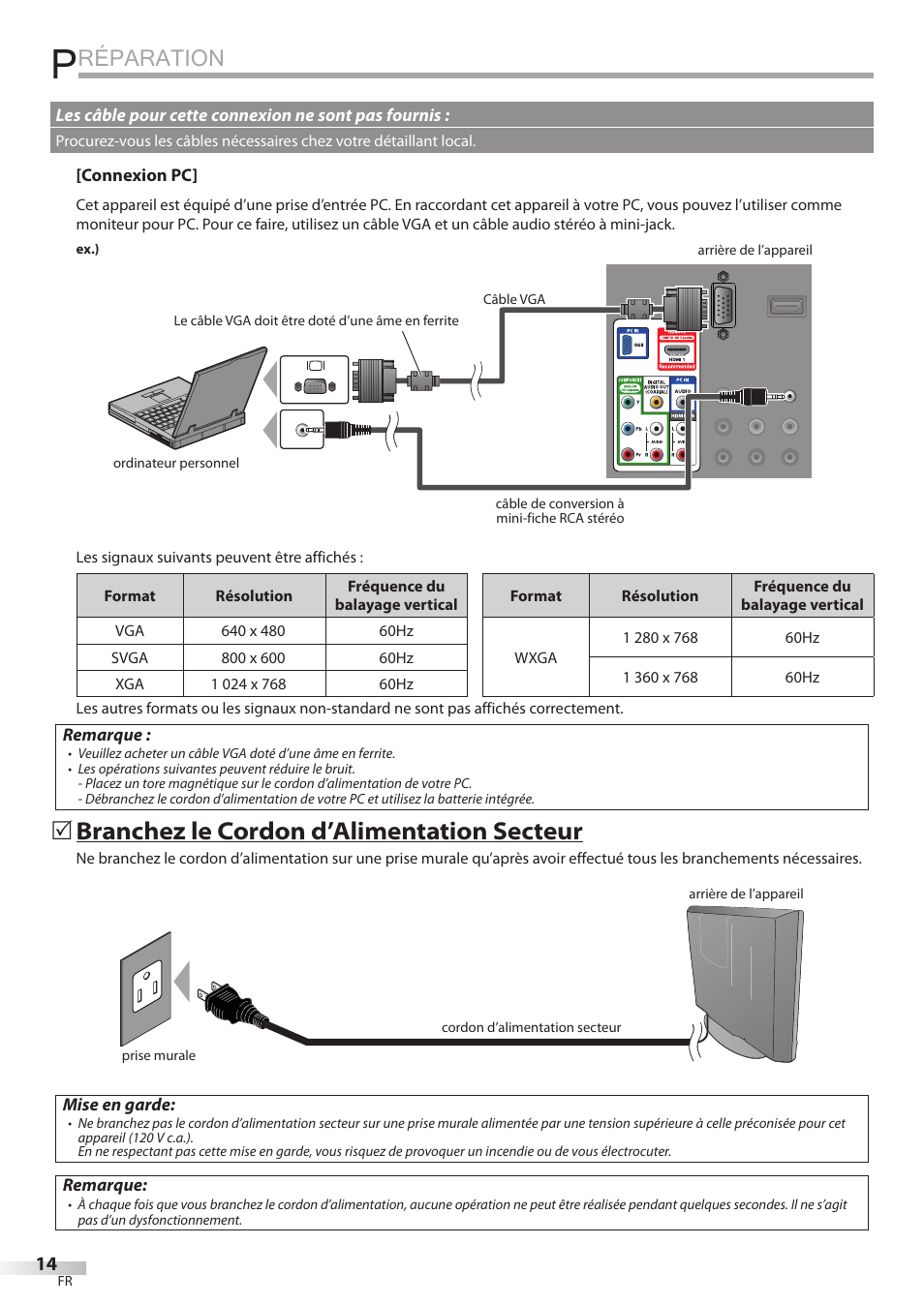 Réparation, Branchez le cordon d’alimentation secteur | FUNAI Emerson LD195EMX User Manual | Page 68 / 162