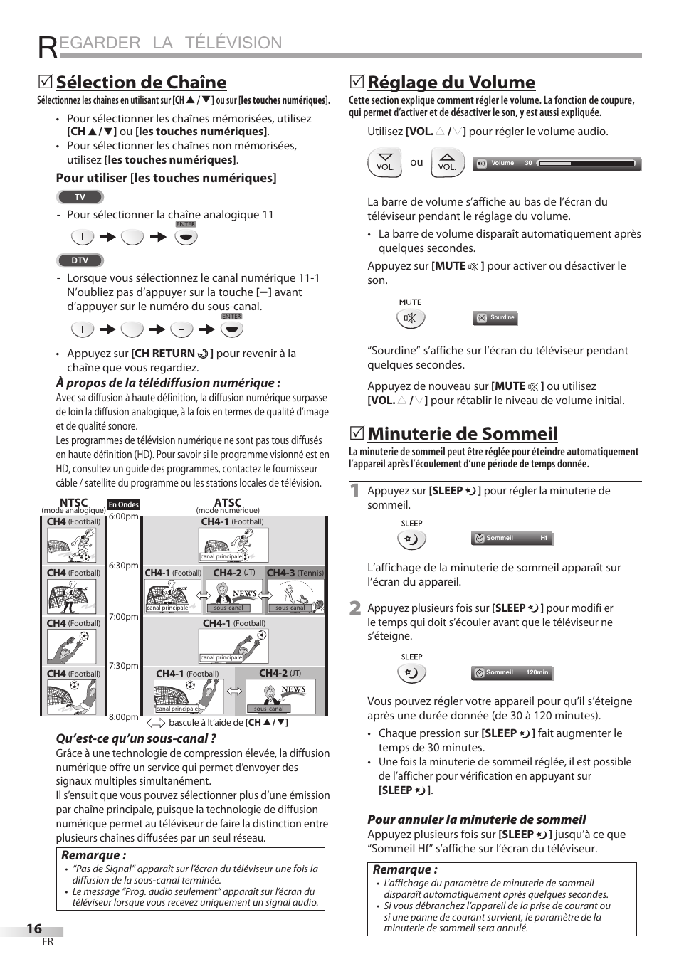 Egarder la télévision, Sélection de chaîne, Réglage du volume | Minuterie de sommeil | FUNAI Emerson LD195EMX User Manual | Page 70 / 162