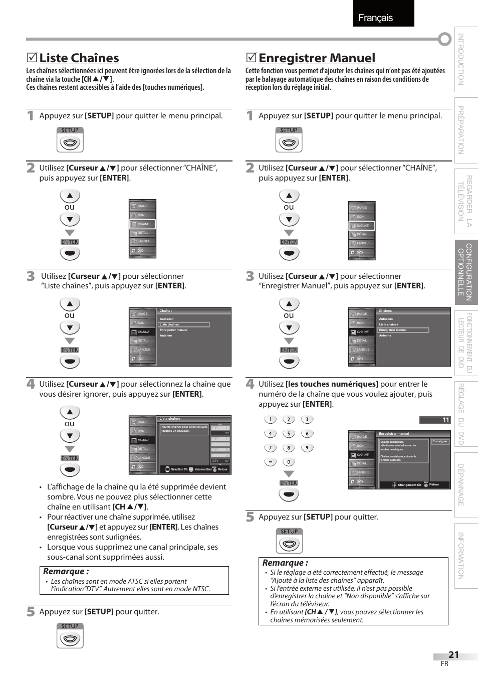 Français, Liste chaînes, Enregistrer manuel | Remarque | FUNAI Emerson LD195EMX User Manual | Page 75 / 162