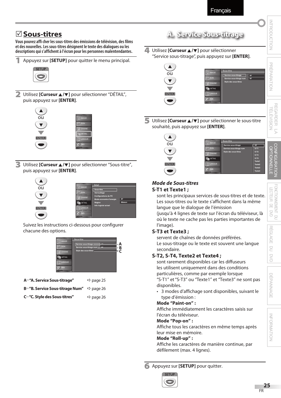 Français, Sous-titres, 5a. service sous-titrage a. service sous-titrage | Mode de sous-titres s-t1 et texte1, S-t3 et texte3, S-t2, s-t4, texte2 et texte4 | FUNAI Emerson LD195EMX User Manual | Page 79 / 162