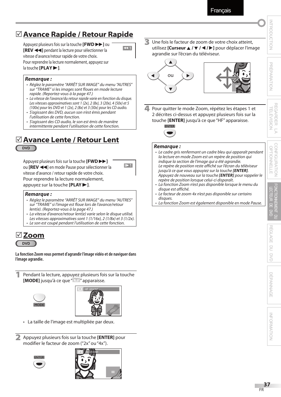 Français, Avance rapide / retour rapide, Avance lente / retour lent | Zoom | FUNAI Emerson LD195EMX User Manual | Page 91 / 162