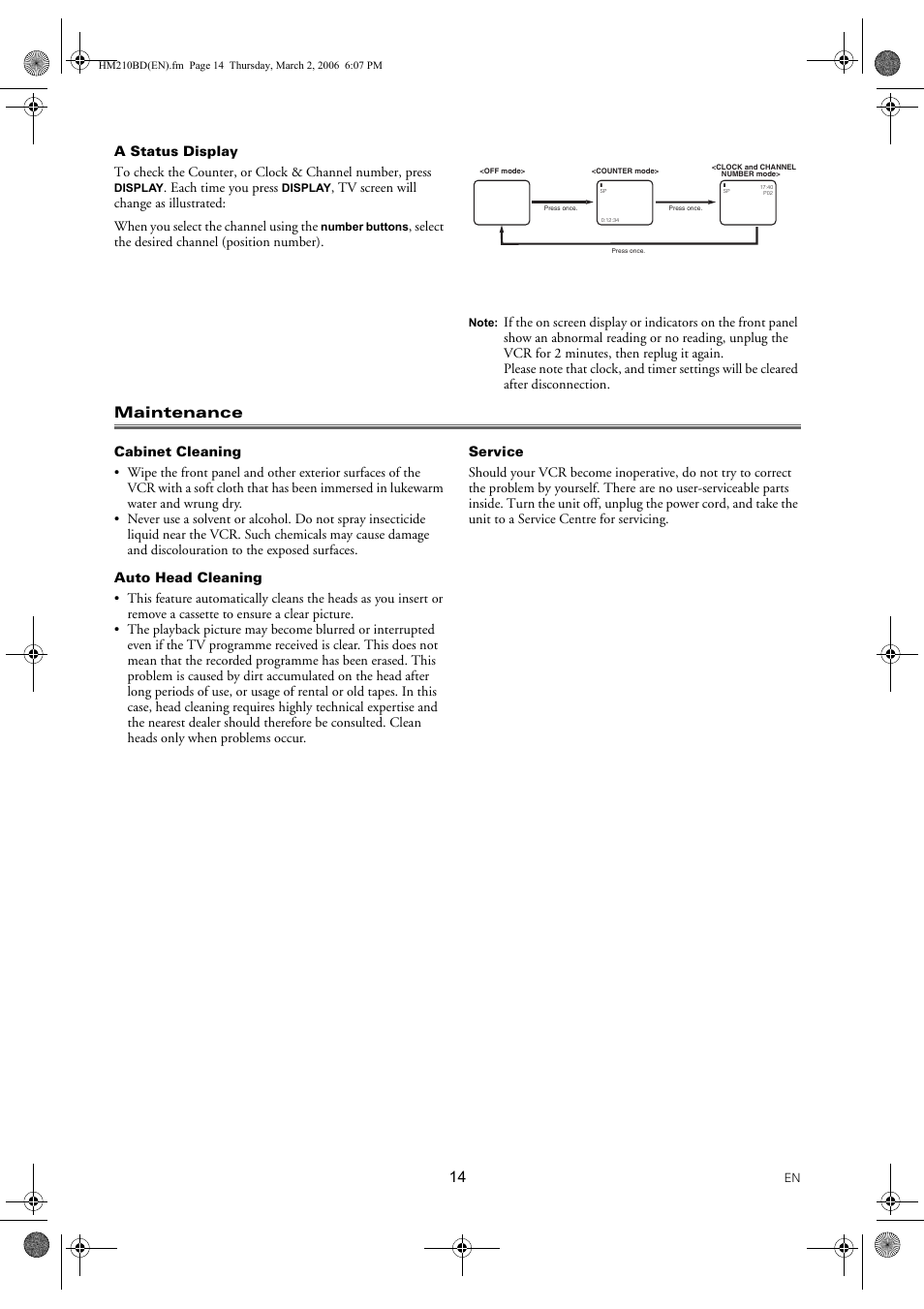 Maintenance | FUNAI VHS 31B-254 User Manual | Page 14 / 16