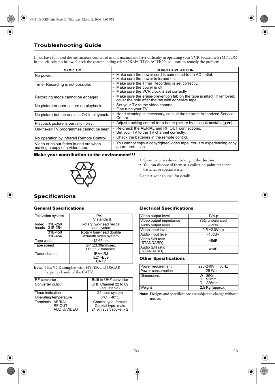 FUNAI VHS 31B-254 User Manual | Page 15 / 16
