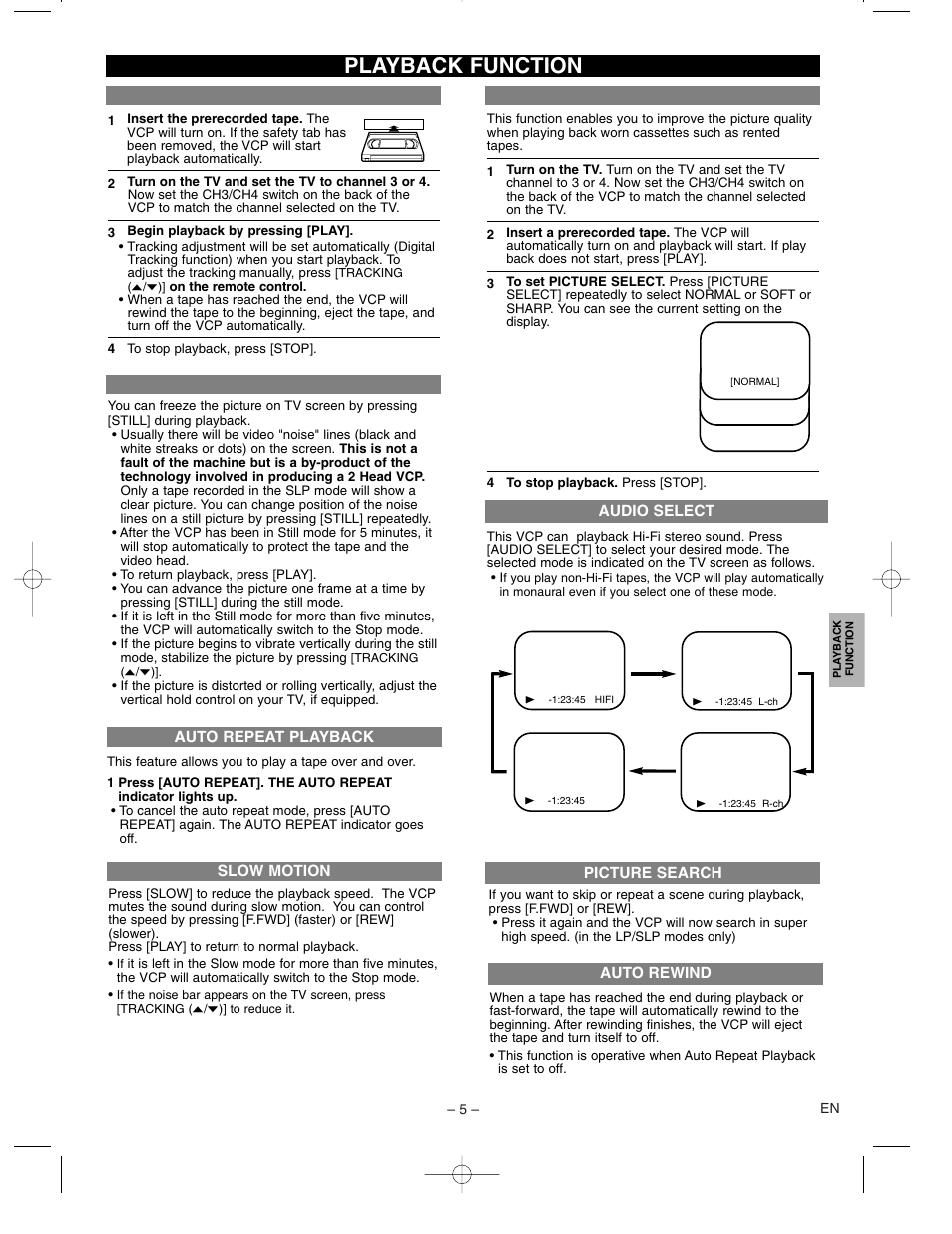 Playback function | FUNAI MFV260C User Manual | Page 5 / 8