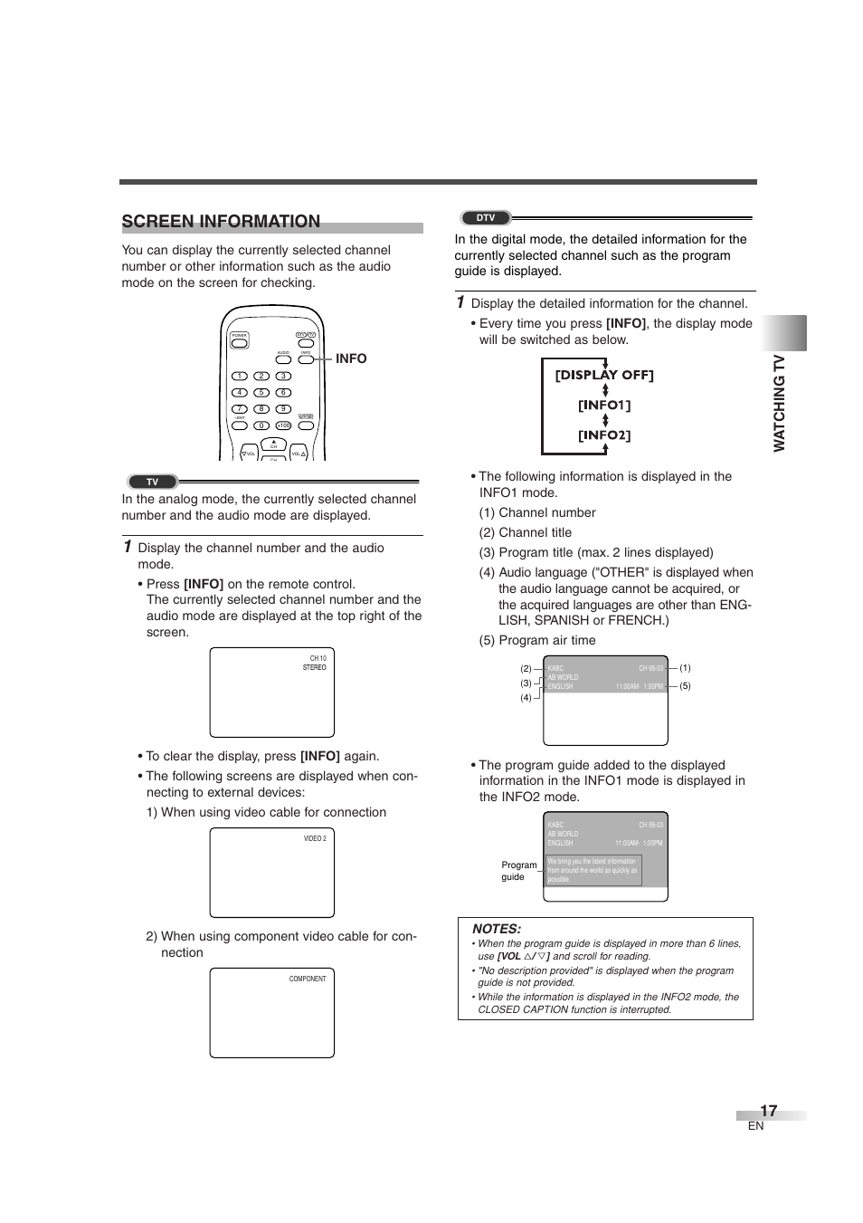 Screen information, Wa tching tv | FUNAI MJ427GG User Manual | Page 17 / 40