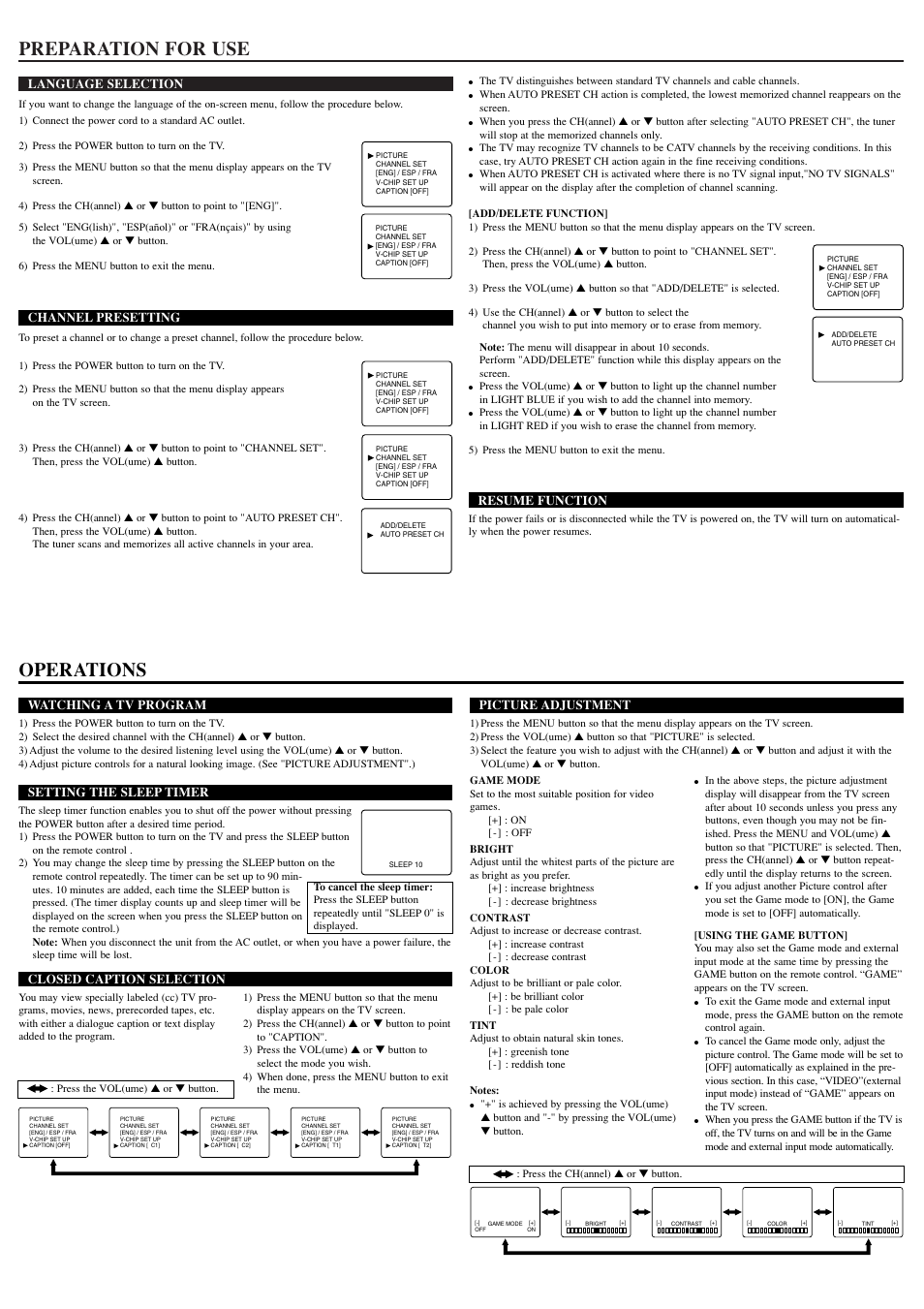 Preparation for use, Operations | FUNAI Durabrand DWT1304 User Manual | Page 3 / 8