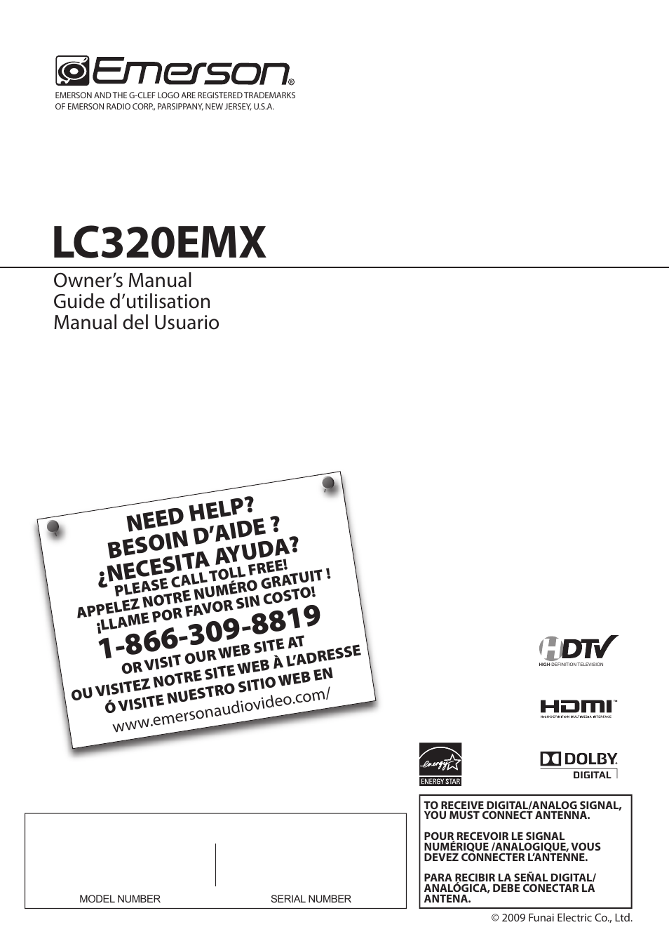 Lc320emx, Need help? besoin d’ aide ? ¿necesit a ayud a, English español français | FUNAI LC320EMX User Manual | Page 77 / 114