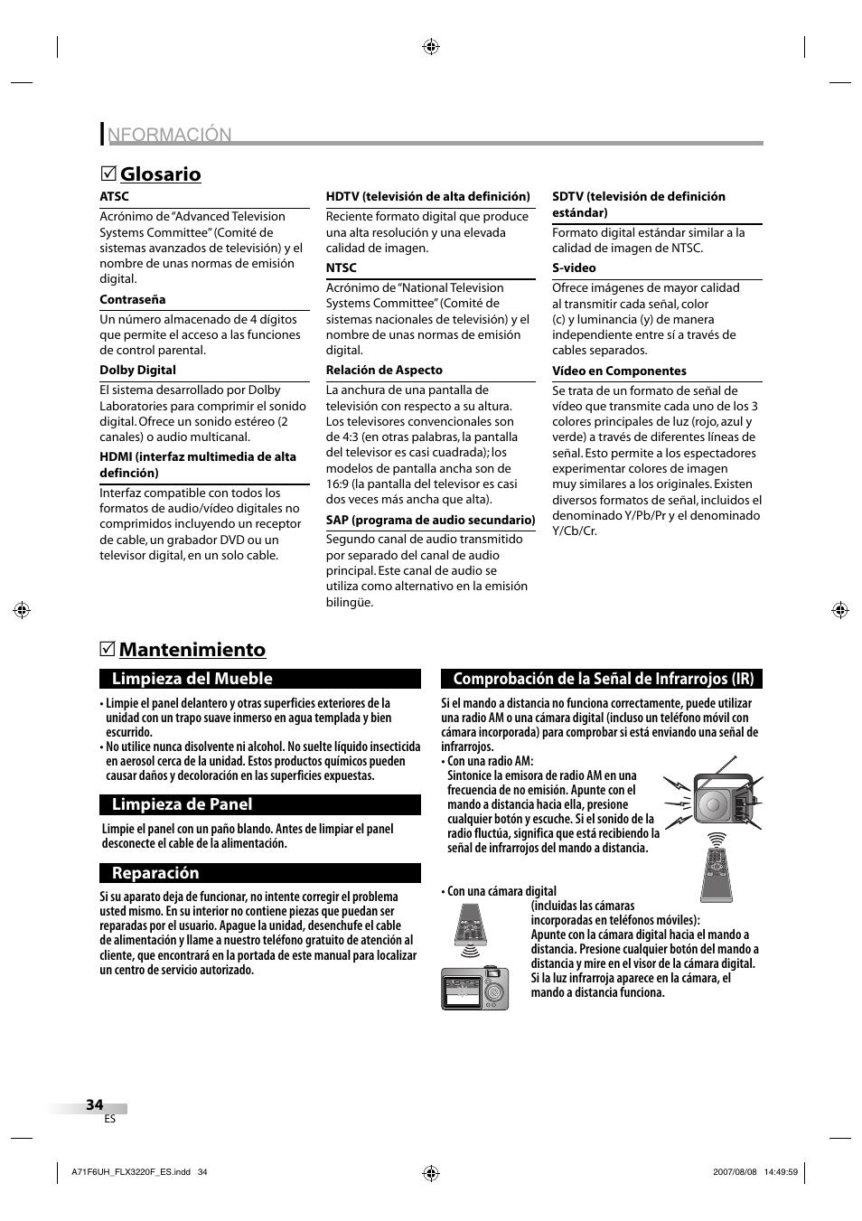 Nformación, Mantenimiento 5, Glosario 5 | FUNAI FLX3220F User Manual | Page 70 / 72