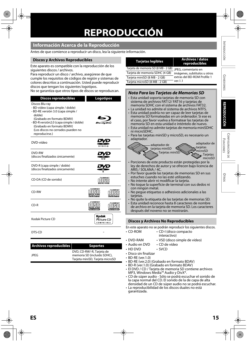 Reproducción, Información acerca de la reproducción, 15 es | FUNAI Blu-ray NB530SLX User Manual | Page 117 / 150